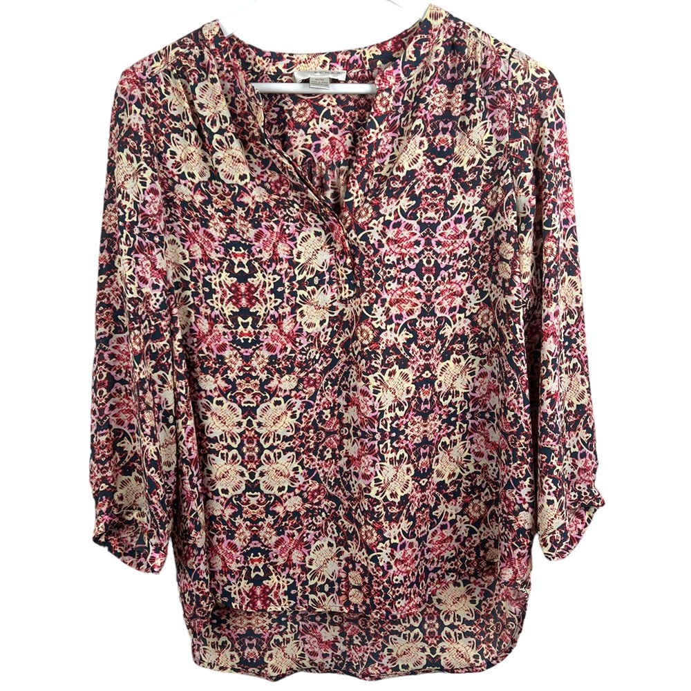 KENNAR Womens M Pink Cream Floral Hi Low Hem Blouse
